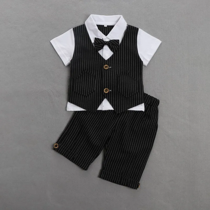 2 Pieces Set Baby Kid Boys Dressy Striped Bow Shirts And Pants Suits Wholesale 23011405