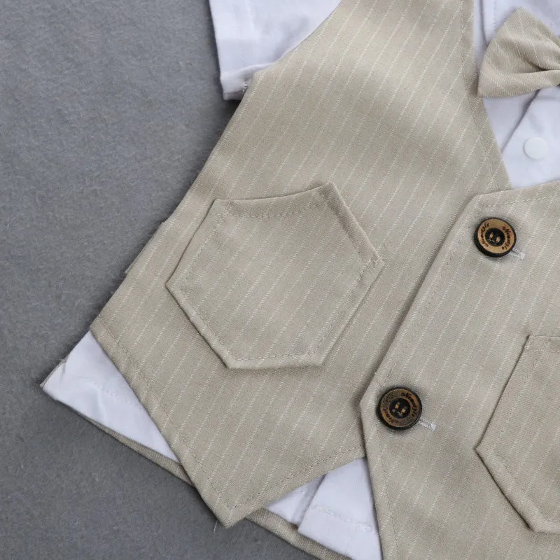 2 Pieces Set Baby Kid Boys Dressy Striped Bow Shirts And Pants Suits Wholesale 23011405