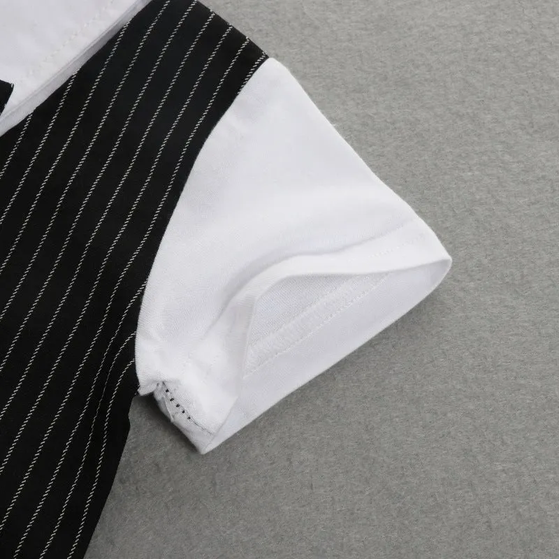 2 Pieces Set Baby Kid Boys Dressy Striped Bow Shirts And Pants Suits Wholesale 23011405