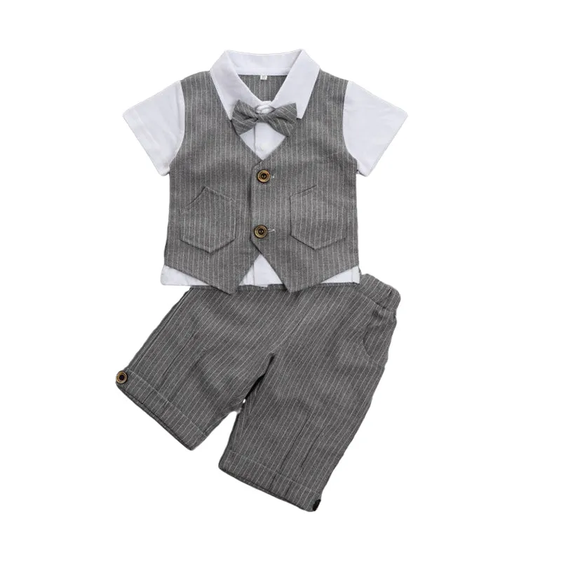 2 Pieces Set Baby Kid Boys Dressy Striped Bow Shirts And Pants Suits Wholesale 23011405