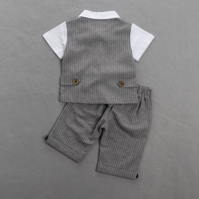 2 Pieces Set Baby Kid Boys Dressy Striped Bow Shirts And Pants Suits Wholesale 23011405