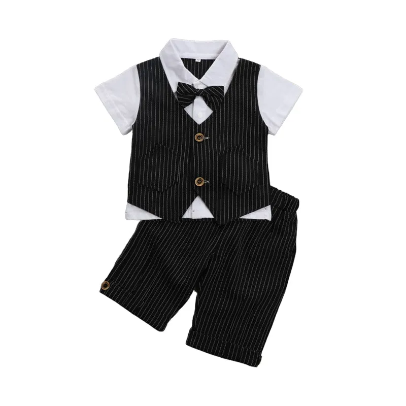2 Pieces Set Baby Kid Boys Dressy Striped Bow Shirts And Pants Suits Wholesale 23011405