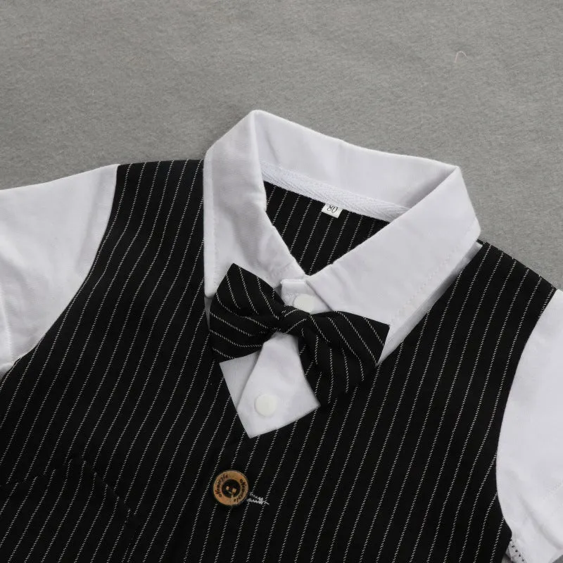 2 Pieces Set Baby Kid Boys Dressy Striped Bow Shirts And Pants Suits Wholesale 23011405