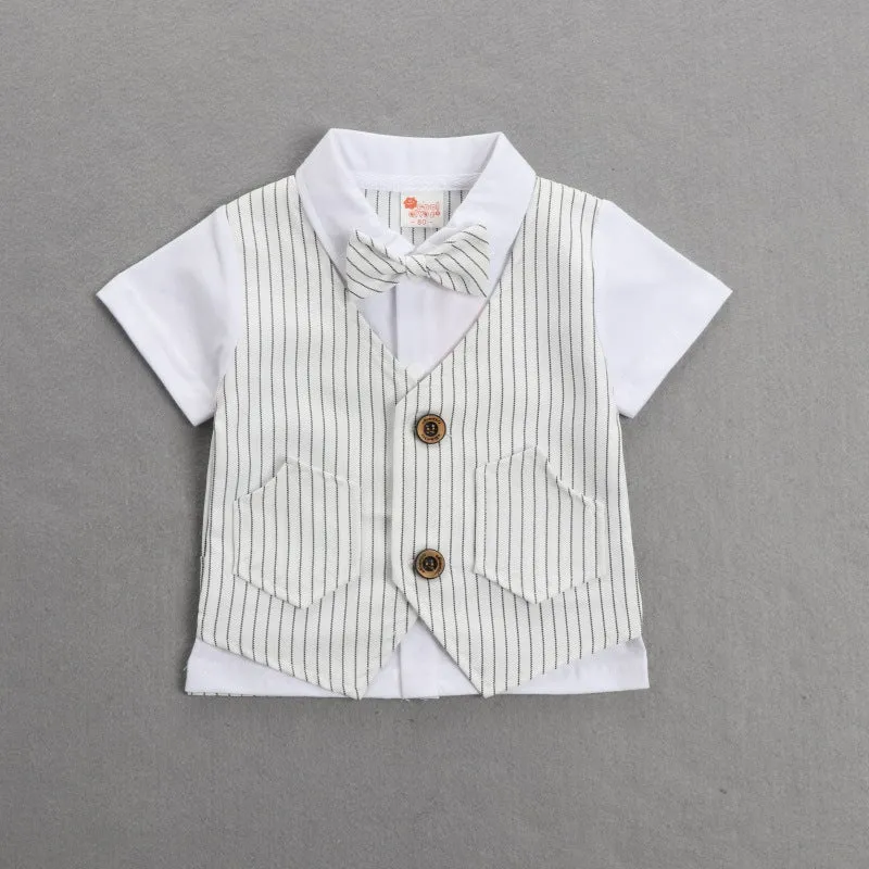 2 Pieces Set Baby Kid Boys Dressy Striped Bow Shirts And Pants Suits Wholesale 23011405