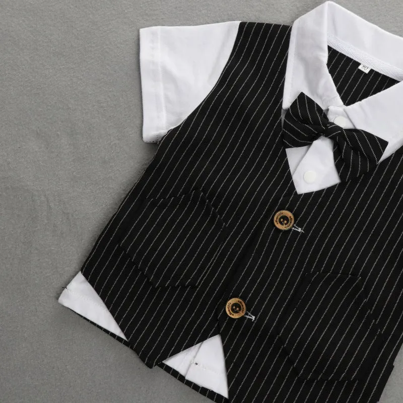 2 Pieces Set Baby Kid Boys Dressy Striped Bow Shirts And Pants Suits Wholesale 23011405