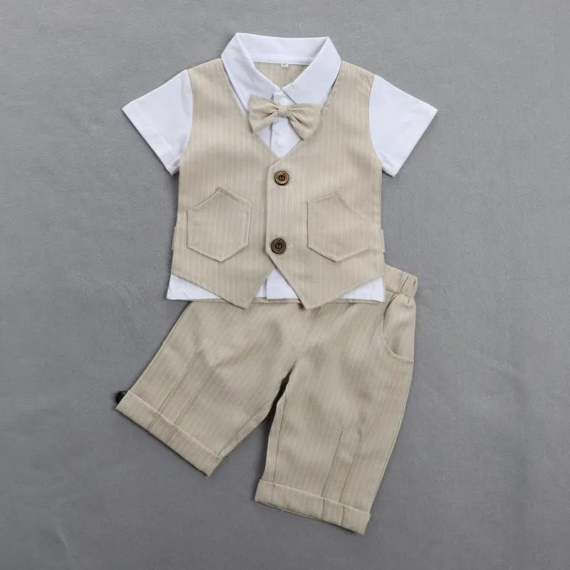 2 Pieces Set Baby Kid Boys Dressy Striped Bow Shirts And Pants Suits Wholesale 23011405