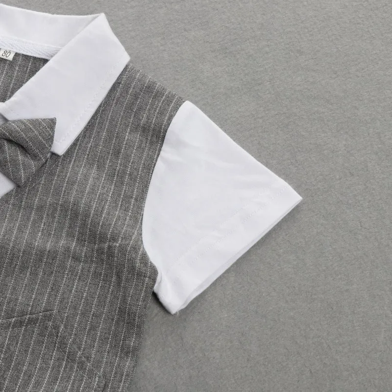 2 Pieces Set Baby Kid Boys Dressy Striped Bow Shirts And Pants Suits Wholesale 23011405