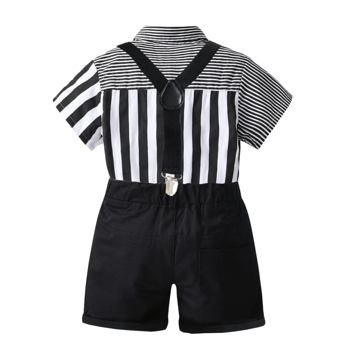 2 Pieces Set Baby Kid Boys Dressy Striped Bow Shirts And Solid Color Rompers Suits Wholesale 220531215