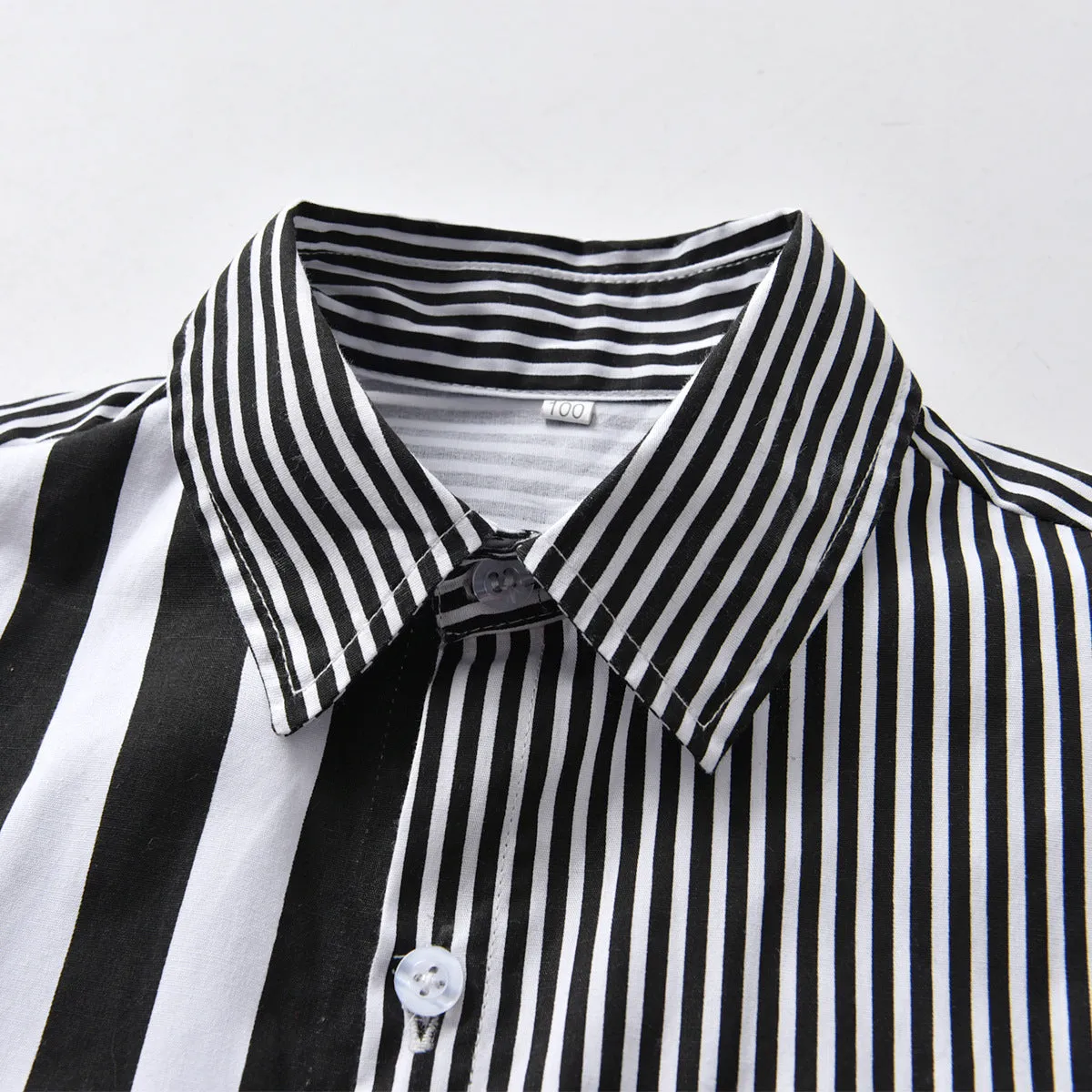 2 Pieces Set Baby Kid Boys Dressy Striped Bow Shirts And Solid Color Rompers Suits Wholesale 220531215