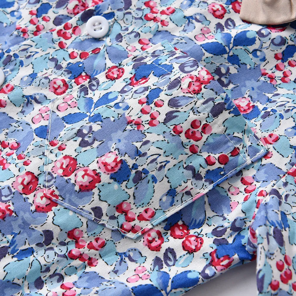 2 Pieces Set Baby Kid Boys Flower Bow Print Shirts And Solid Color Pants Suits Wholesale 220407246