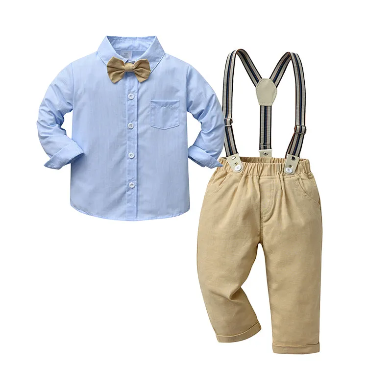 2 Pieces Set Baby Kid Boys Party Birthday Solid Color Bow Shirts And Jumpsuits Wholesale 220920389