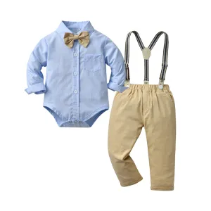2 Pieces Set Baby Kid Boys Party Birthday Solid Color Bow Shirts And Jumpsuits Wholesale 220920389