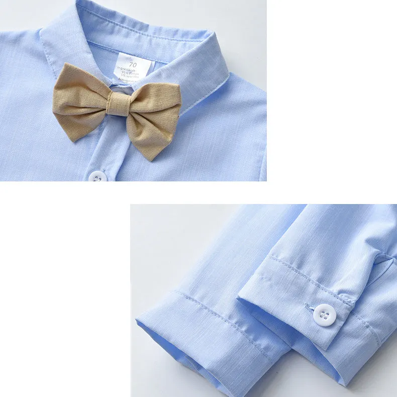 2 Pieces Set Baby Kid Boys Party Birthday Solid Color Bow Shirts And Jumpsuits Wholesale 220920389