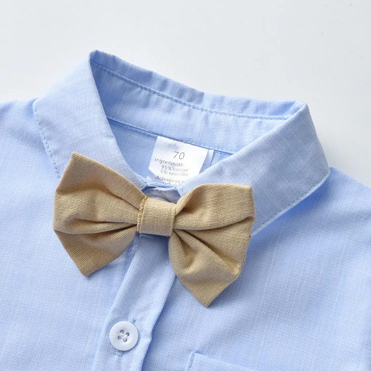 2 Pieces Set Baby Kid Boys Party Birthday Solid Color Bow Shirts And Jumpsuits Wholesale 220920389