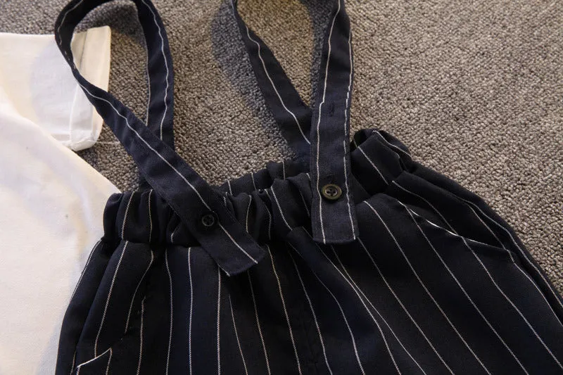 2 Pieces Set Baby Kid Boys Solid Color Bow Shirts And Striped Rompers Wholesale 23022474