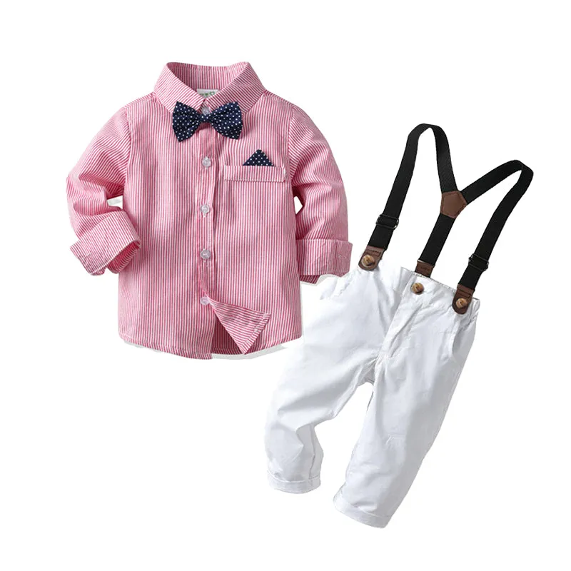 2 Pieces Set Baby Kid Girls Birthday Party Striped Bow Shirts And Solid Color Jumpsuits Wholesale 22071965