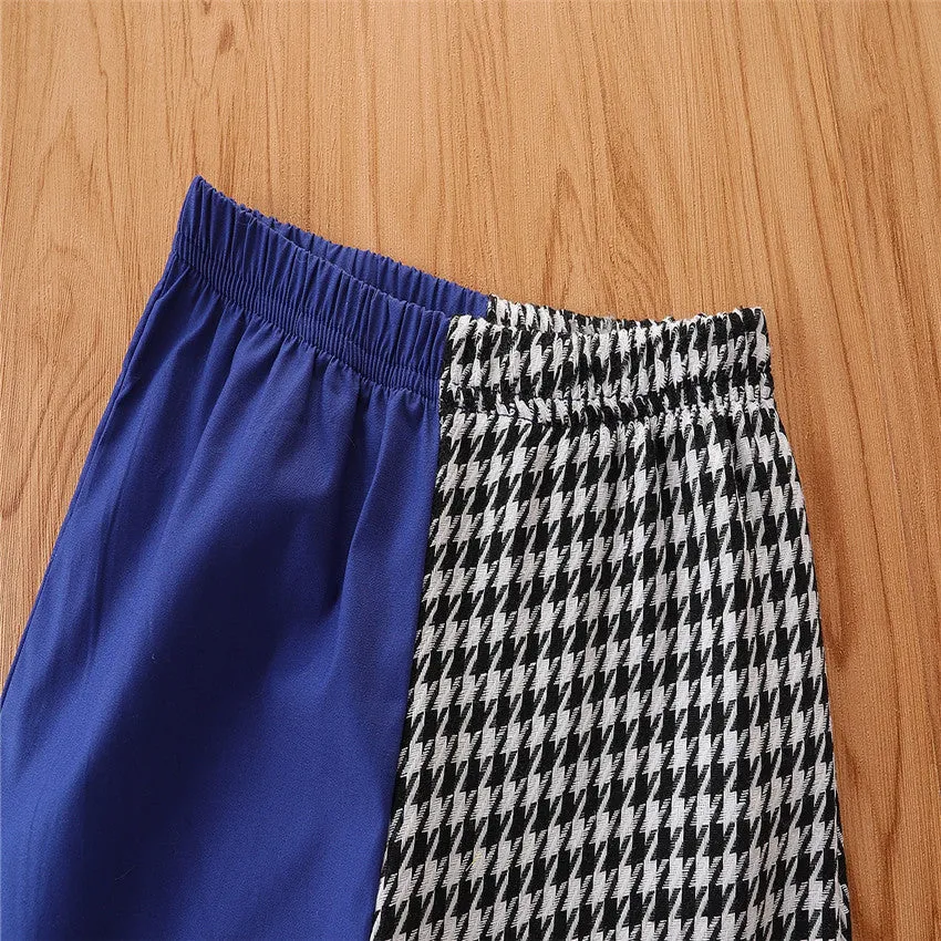 2 Pieces Set Baby Kid Girls Color-blocking Houndstooth Jackets Outwears And Pants Wholesale 220711284