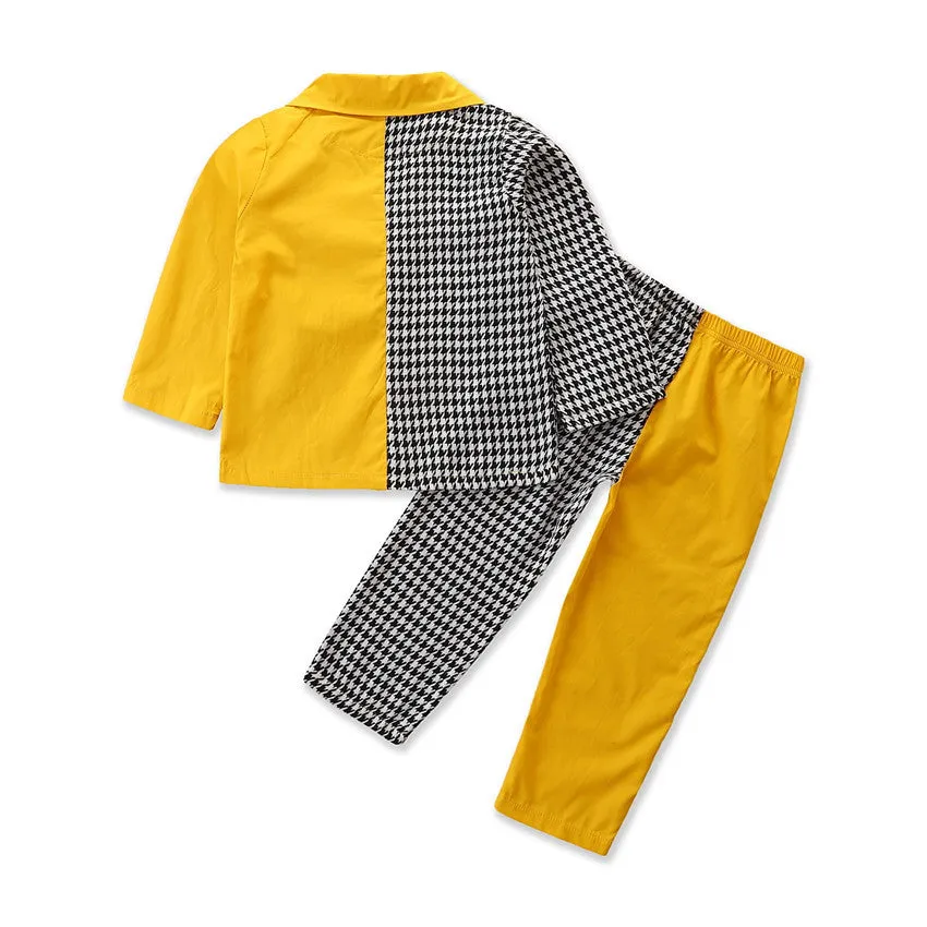 2 Pieces Set Baby Kid Girls Color-blocking Houndstooth Jackets Outwears And Pants Wholesale 220711284