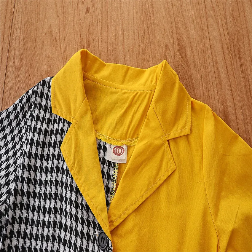 2 Pieces Set Baby Kid Girls Color-blocking Houndstooth Jackets Outwears And Pants Wholesale 220711284
