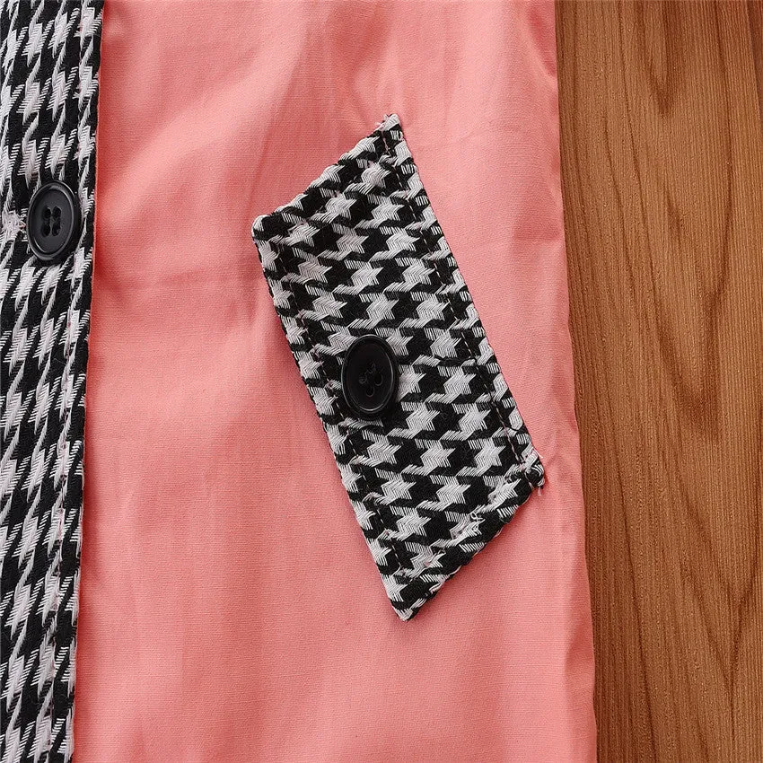 2 Pieces Set Baby Kid Girls Color-blocking Houndstooth Jackets Outwears And Pants Wholesale 220711284