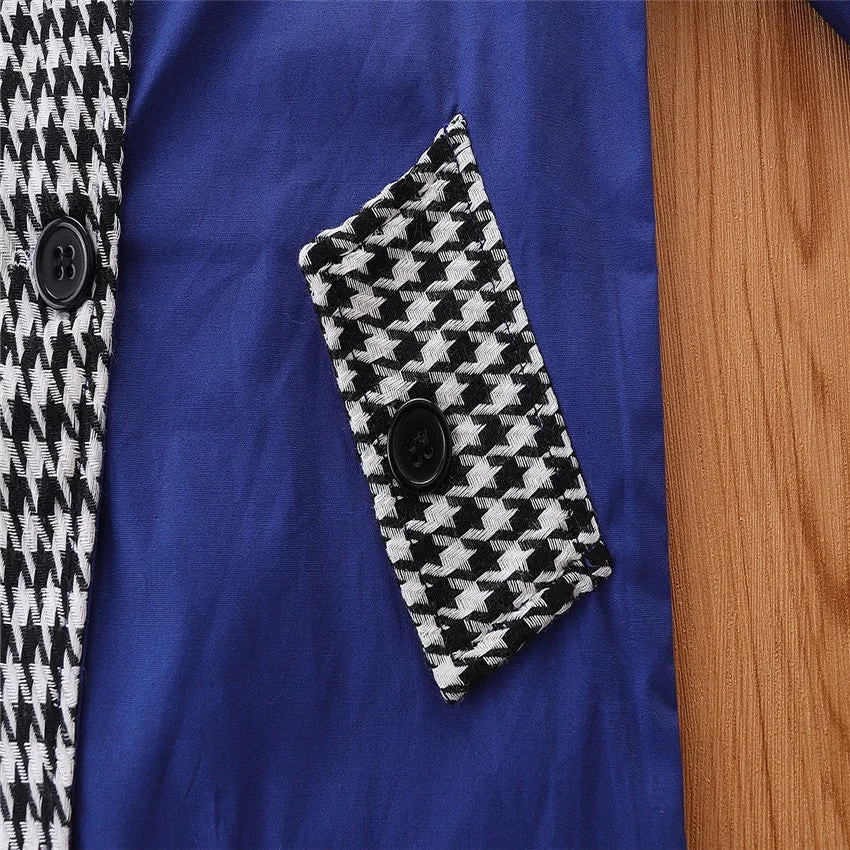2 Pieces Set Baby Kid Girls Color-blocking Houndstooth Jackets Outwears And Pants Wholesale 220711284