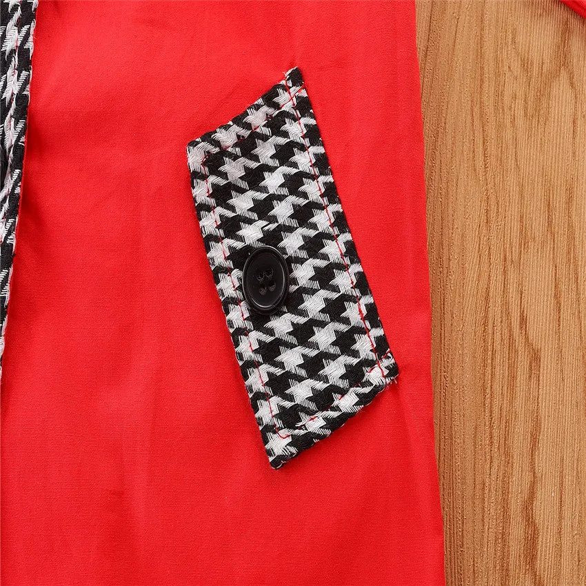 2 Pieces Set Baby Kid Girls Color-blocking Houndstooth Jackets Outwears And Pants Wholesale 220711284