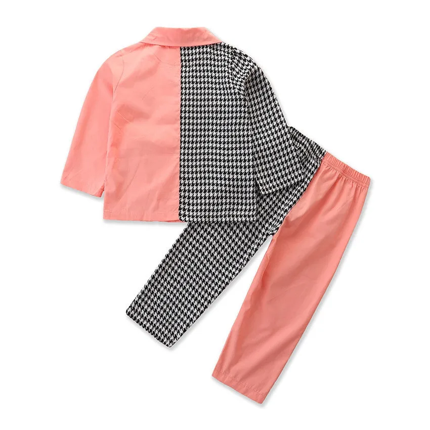 2 Pieces Set Baby Kid Girls Color-blocking Houndstooth Jackets Outwears And Pants Wholesale 220711284