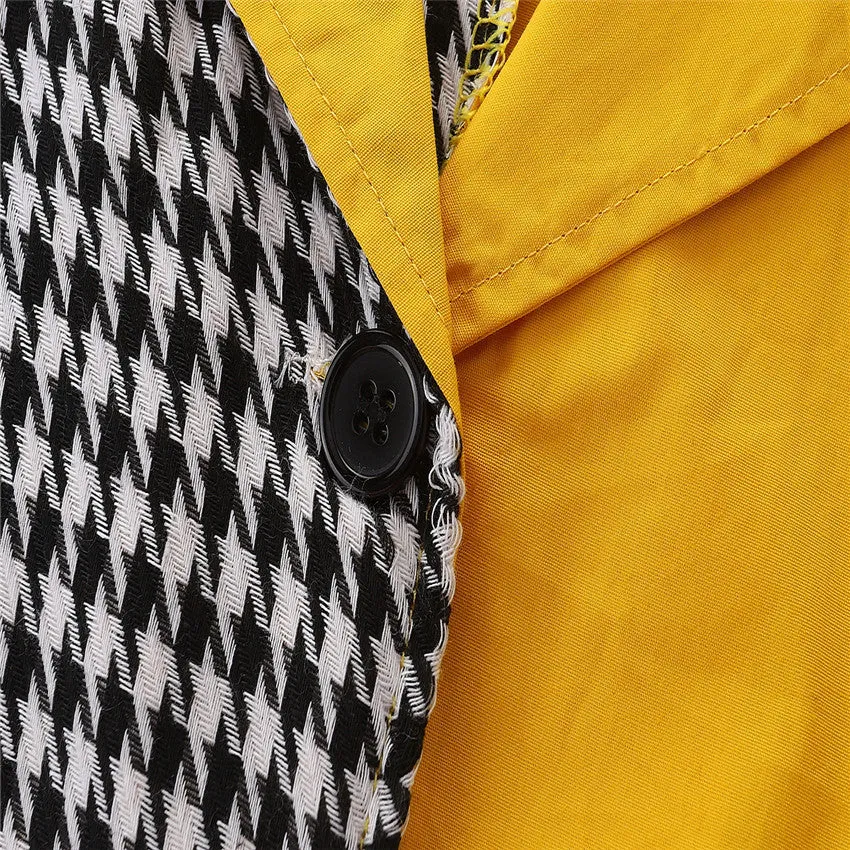 2 Pieces Set Baby Kid Girls Color-blocking Houndstooth Jackets Outwears And Pants Wholesale 220711284
