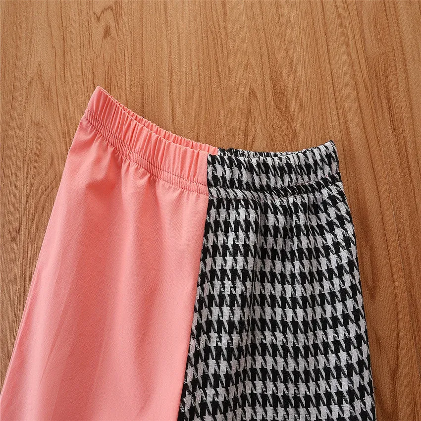 2 Pieces Set Baby Kid Girls Color-blocking Houndstooth Jackets Outwears And Pants Wholesale 220711284
