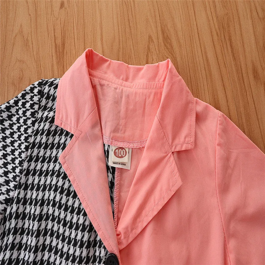 2 Pieces Set Baby Kid Girls Color-blocking Houndstooth Jackets Outwears And Pants Wholesale 220711284