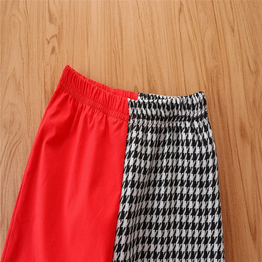 2 Pieces Set Baby Kid Girls Color-blocking Houndstooth Jackets Outwears And Pants Wholesale 220711284