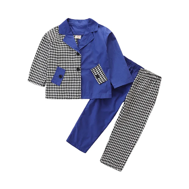 2 Pieces Set Baby Kid Girls Color-blocking Houndstooth Jackets Outwears And Pants Wholesale 220711284