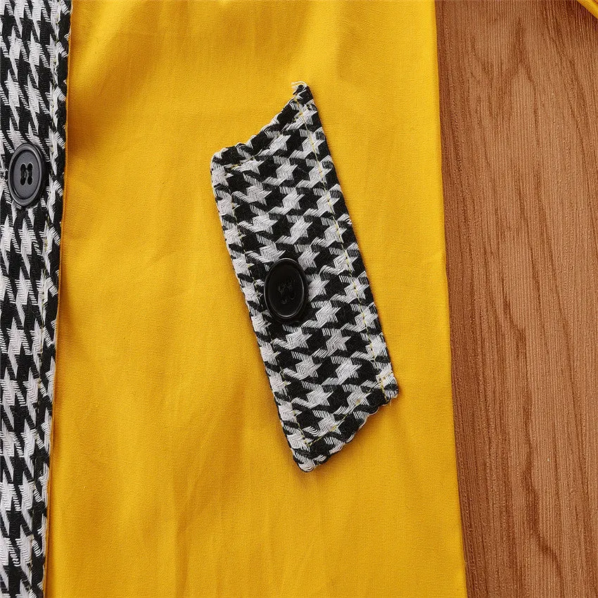 2 Pieces Set Baby Kid Girls Color-blocking Houndstooth Jackets Outwears And Pants Wholesale 220711284
