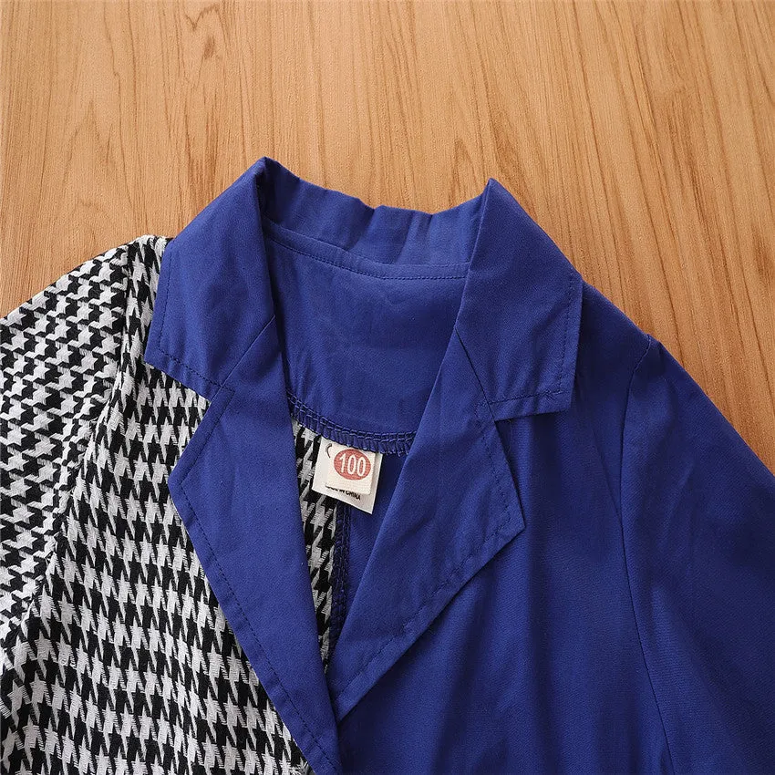 2 Pieces Set Baby Kid Girls Color-blocking Houndstooth Jackets Outwears And Pants Wholesale 220711284