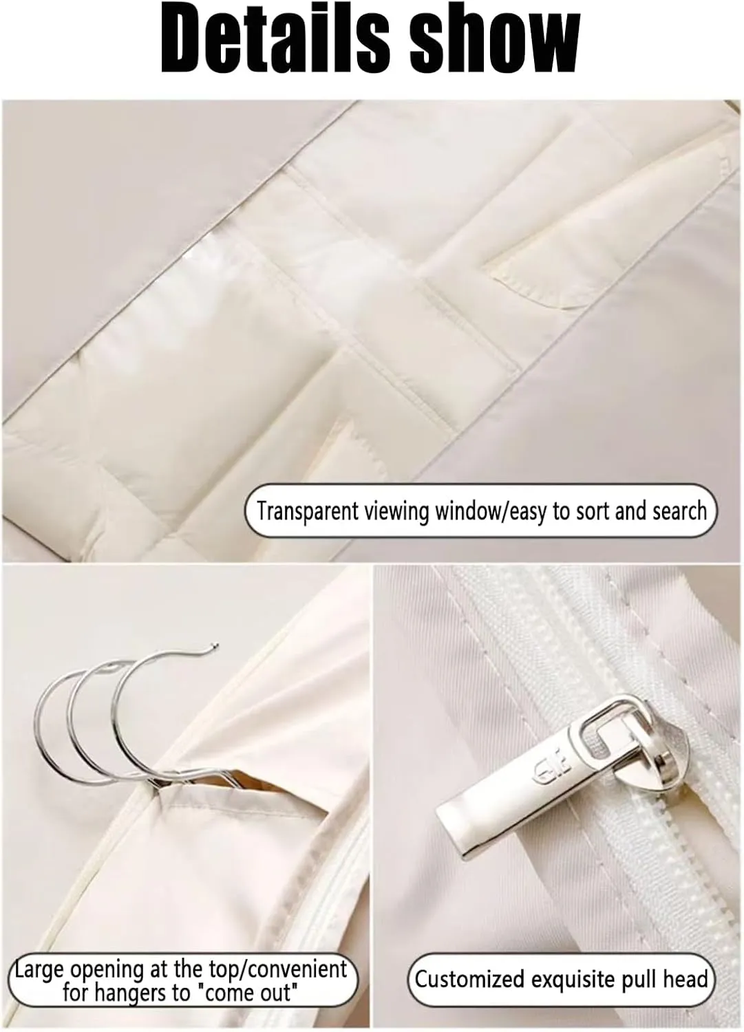 2025 Space Saving Hanging Garment Bag with Self Compression Zipper,Otherwise Garment Bag, Garment Bags for Travel,35/43/51in Garment Bags for Hanging Clothes, Coats, Jackets, Shirts (Beige, XL)