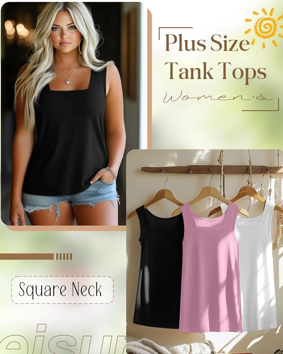 3 Pack Summer Plus Size Tank Tops for Women Sleeveless Tunic Shirts Square Neck Tops Side Slits 1X-5X