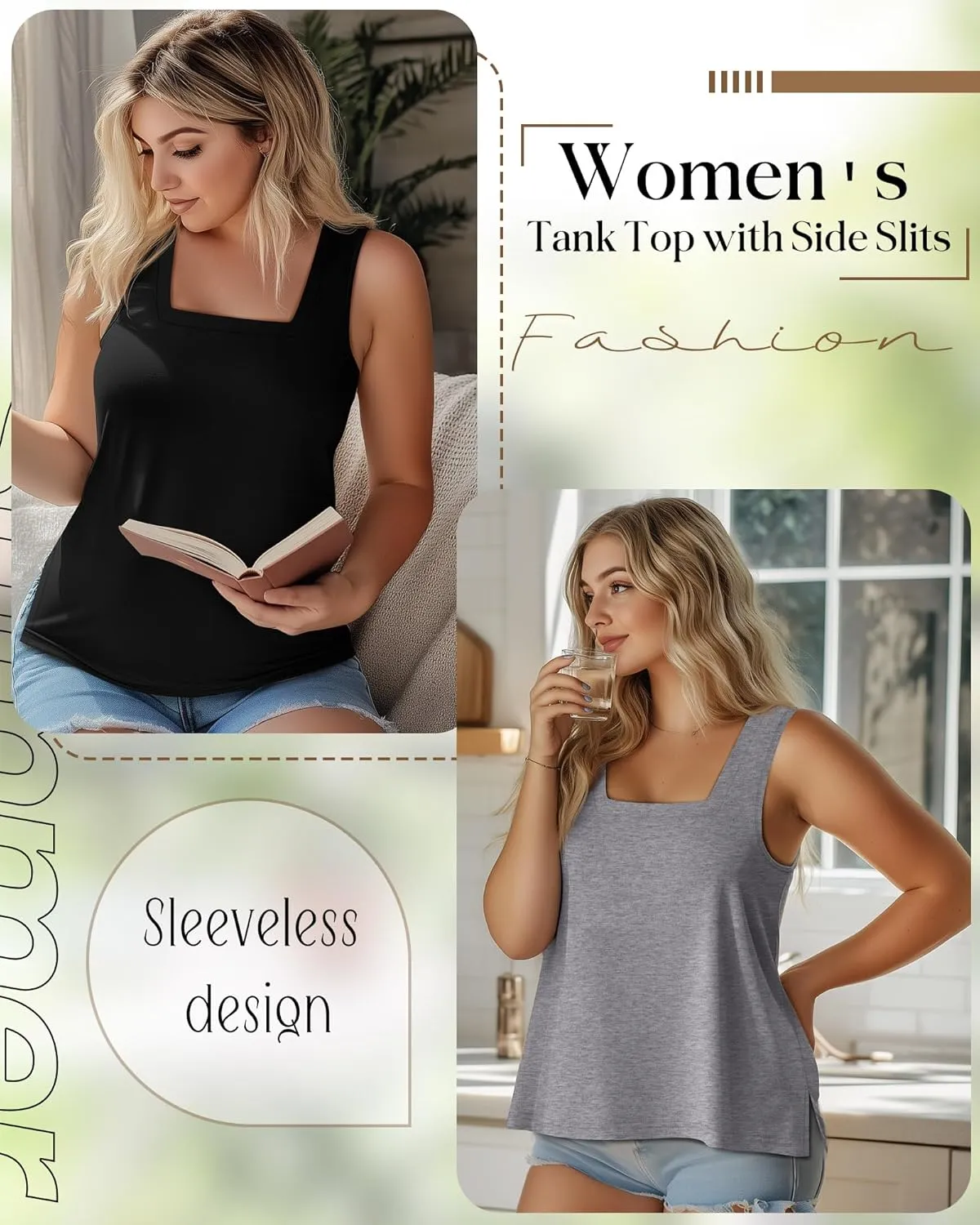 3 Pack Summer Plus Size Tank Tops for Women Sleeveless Tunic Shirts Square Neck Tops Side Slits 1X-5X