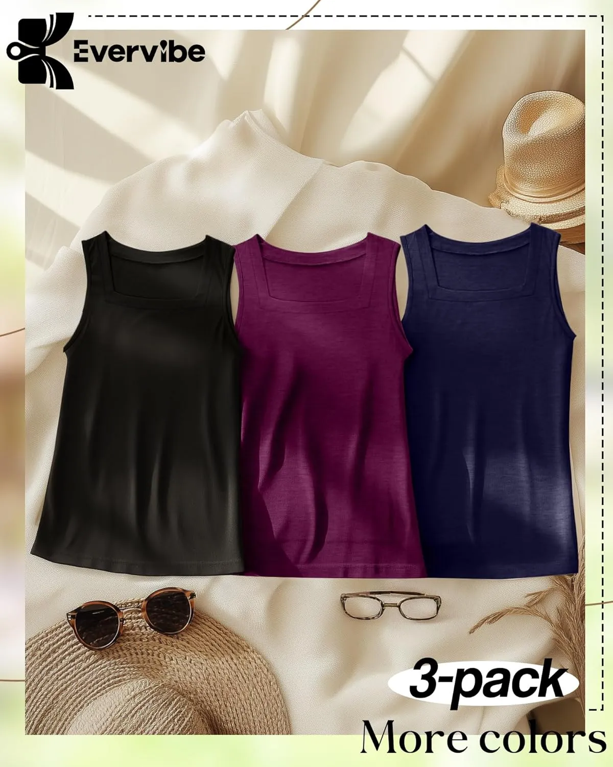 3 Pack Summer Plus Size Tank Tops for Women Sleeveless Tunic Shirts Square Neck Tops Side Slits 1X-5X