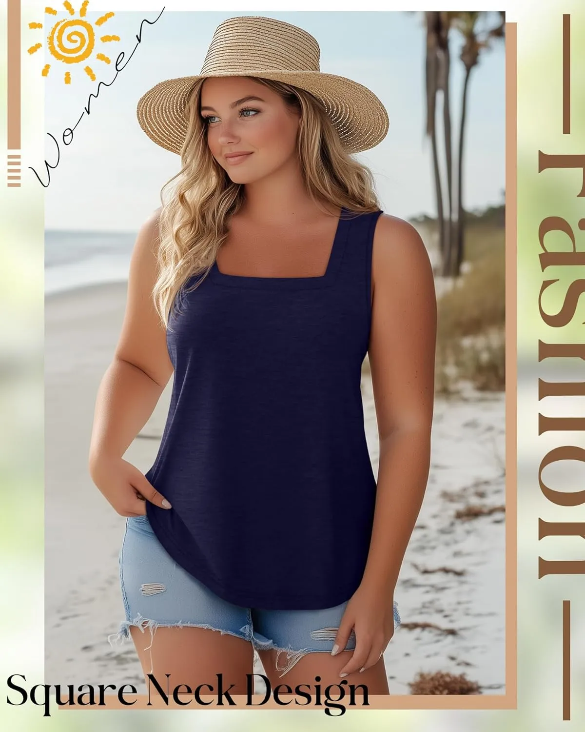 3 Pack Summer Plus Size Tank Tops for Women Sleeveless Tunic Shirts Square Neck Tops Side Slits 1X-5X