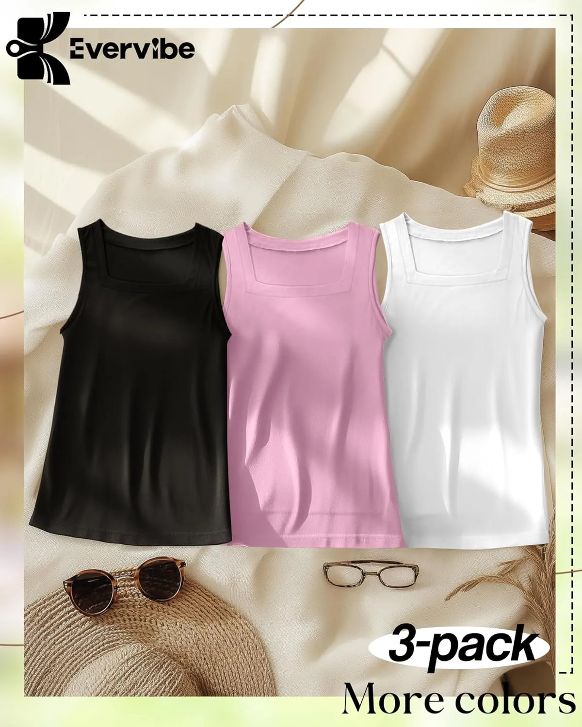 3 Pack Summer Plus Size Tank Tops for Women Sleeveless Tunic Shirts Square Neck Tops Side Slits 1X-5X