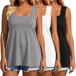 3 Pack Summer Plus Size Tank Tops for Women Sleeveless Tunic Shirts Square Neck Tops Side Slits 1X-5X