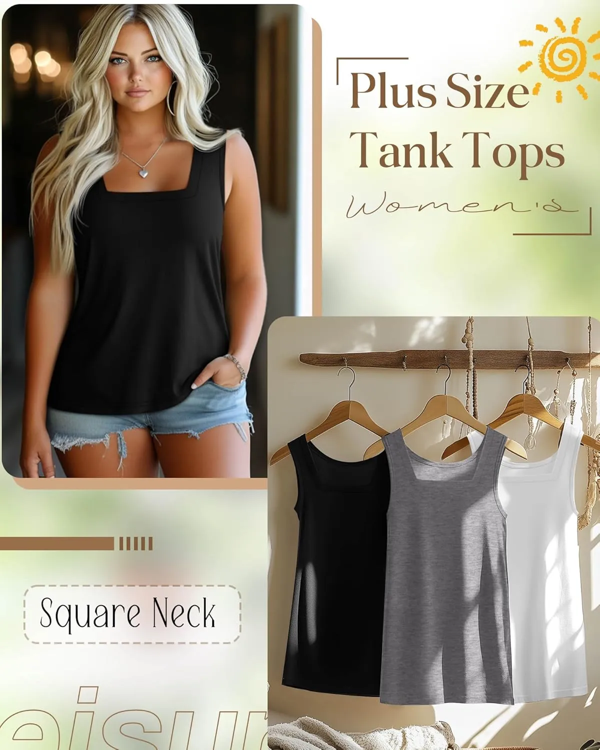 3 Pack Summer Plus Size Tank Tops for Women Sleeveless Tunic Shirts Square Neck Tops Side Slits 1X-5X