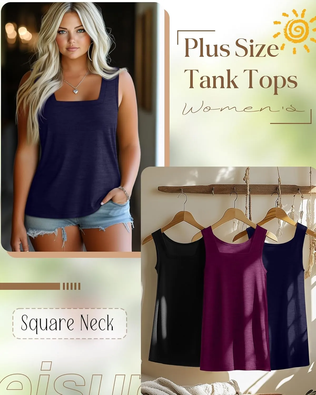 3 Pack Summer Plus Size Tank Tops for Women Sleeveless Tunic Shirts Square Neck Tops Side Slits 1X-5X
