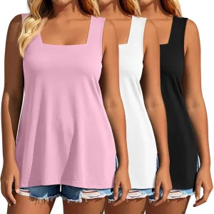 3 Pack Summer Plus Size Tank Tops for Women Sleeveless Tunic Shirts Square Neck Tops Side Slits 1X-5X