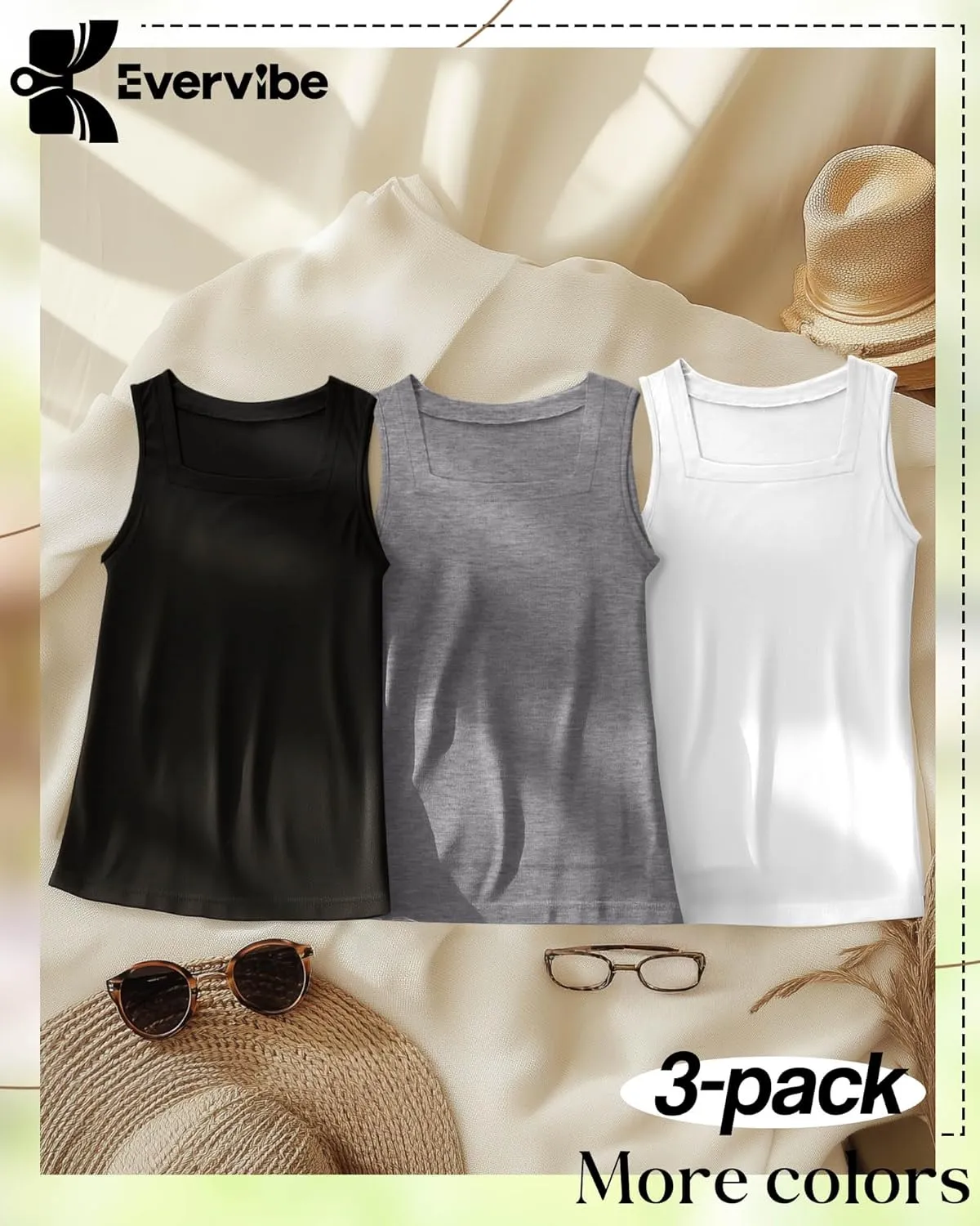 3 Pack Summer Plus Size Tank Tops for Women Sleeveless Tunic Shirts Square Neck Tops Side Slits 1X-5X