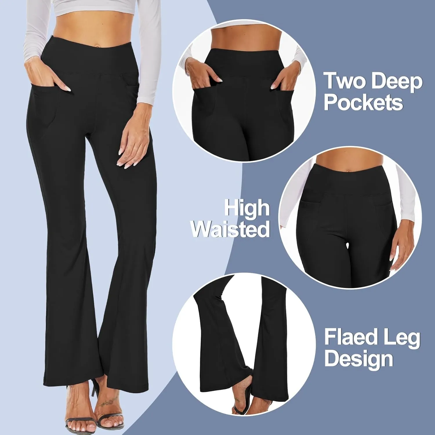 3 Packs Leggings with Pockets for Women, Soft High Waisted Tummy Control Workout Yoga Pants