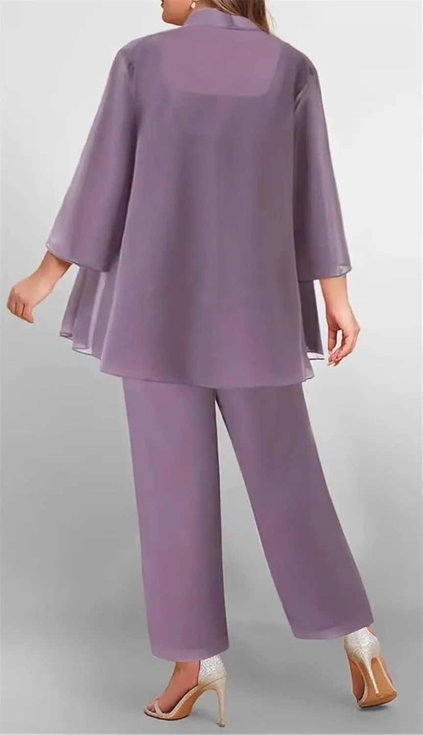 3 Pieces Mother of The Bride Pant Suits with Jackets Chiffon Lace Mother of The Groom Pantsuits for Wedding
