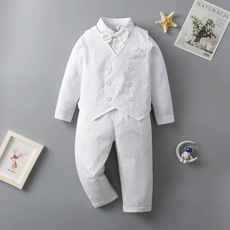 3 Pieces Set Baby Kid Boys Birthday Party Bow Shirts Solid Color Vests Waistcoats And Pants Wholesale 230114415