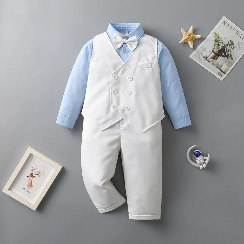 3 Pieces Set Baby Kid Boys Birthday Party Bow Shirts Solid Color Vests Waistcoats And Pants Wholesale 230114415