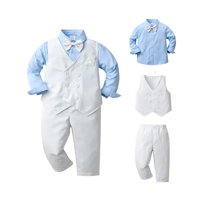 3 Pieces Set Baby Kid Boys Birthday Party Bow Shirts Solid Color Vests Waistcoats And Pants Wholesale 230114415